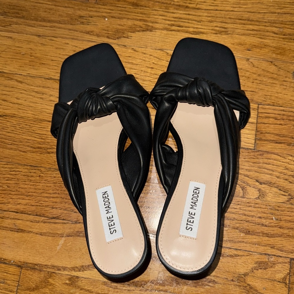 Steve Madden Black Heels Square Toe Heeled Sandal Black New shoes heels outing - Picture 3 of 7